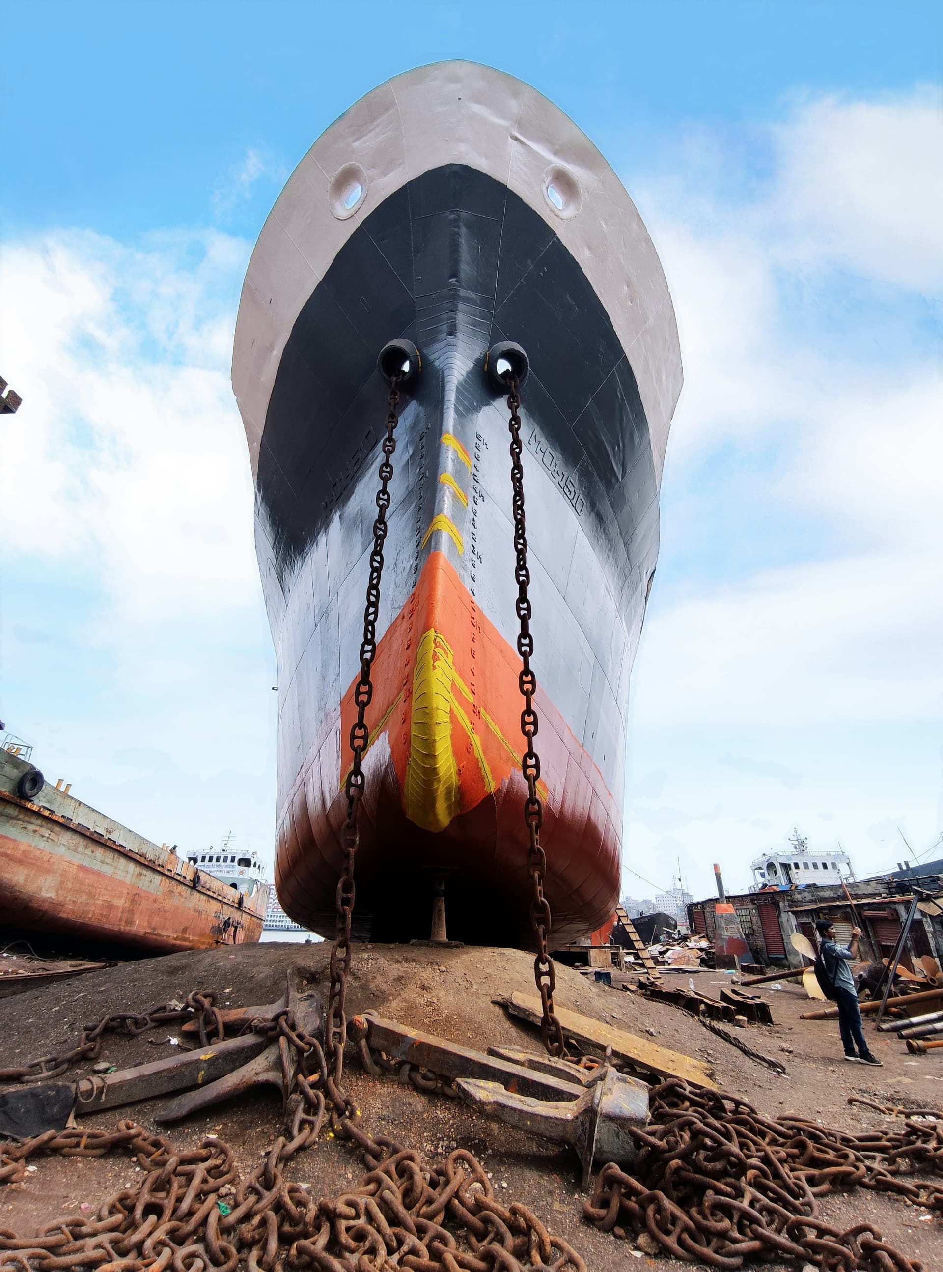 A large vessel resting at Keraniganj Shipyard in Dhaka