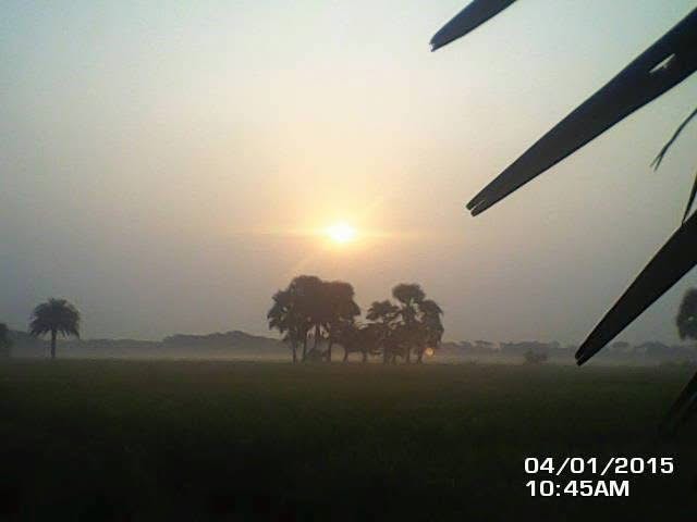 A dated sunset over an open field